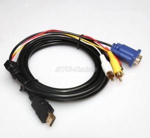 Multipurpose VGA til D Type HDMI-kabel med tre Rca-kontakt